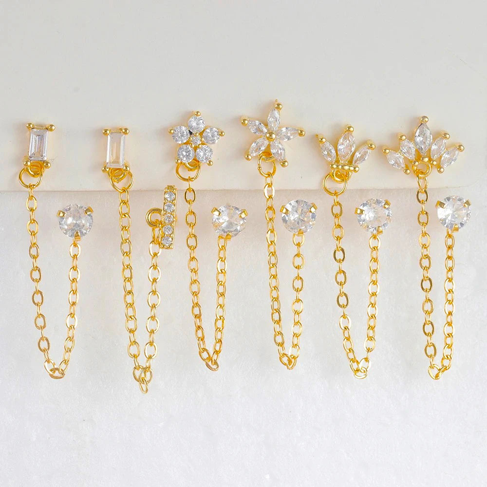 Zircon Crown Stud Earring 18K Gold Plated