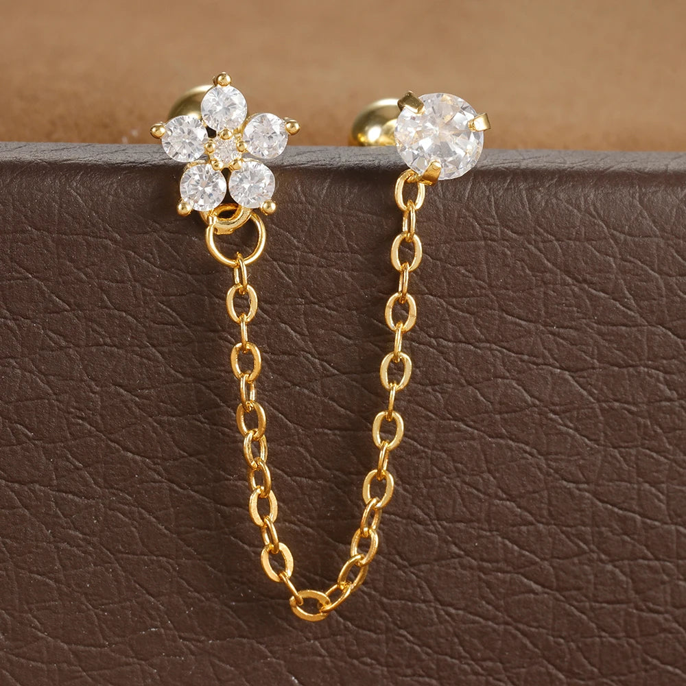 Zircon Crown Stud Earring 18K Gold Plated