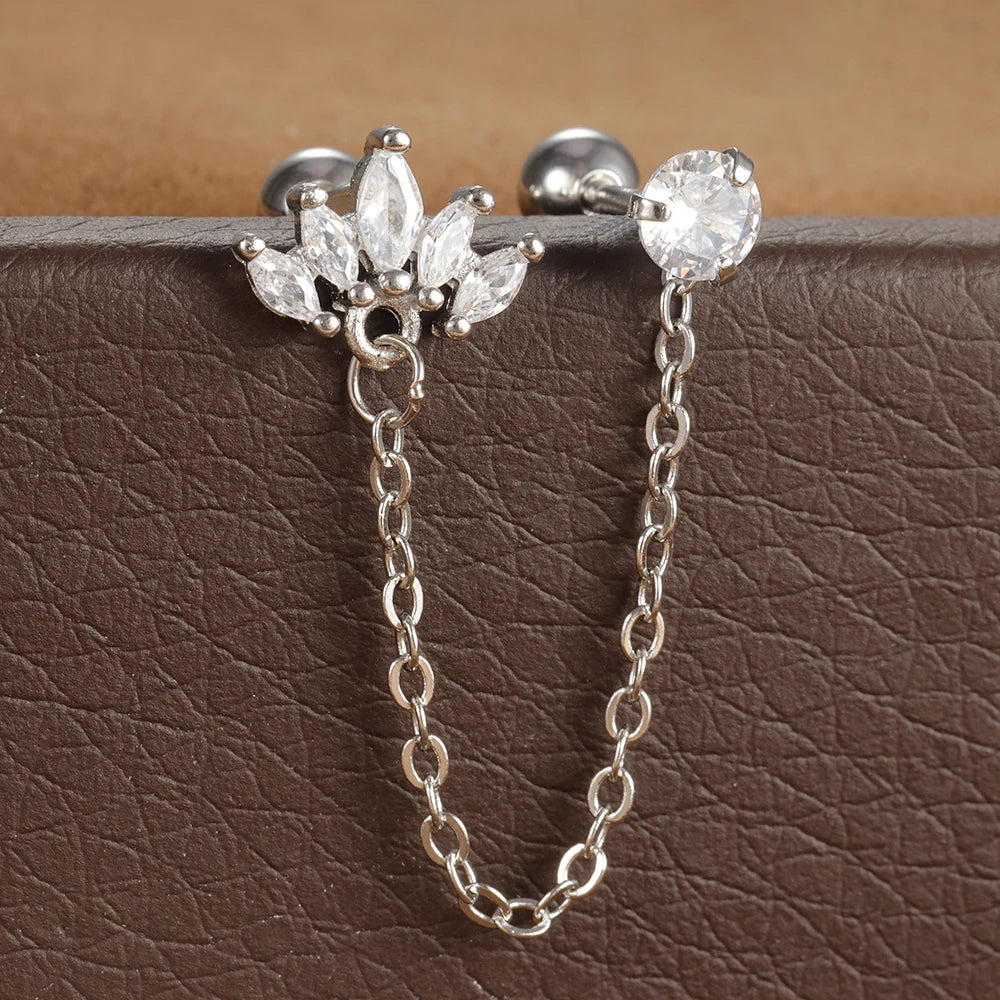 Zircon Crown Stud Earring 18K Gold Plated