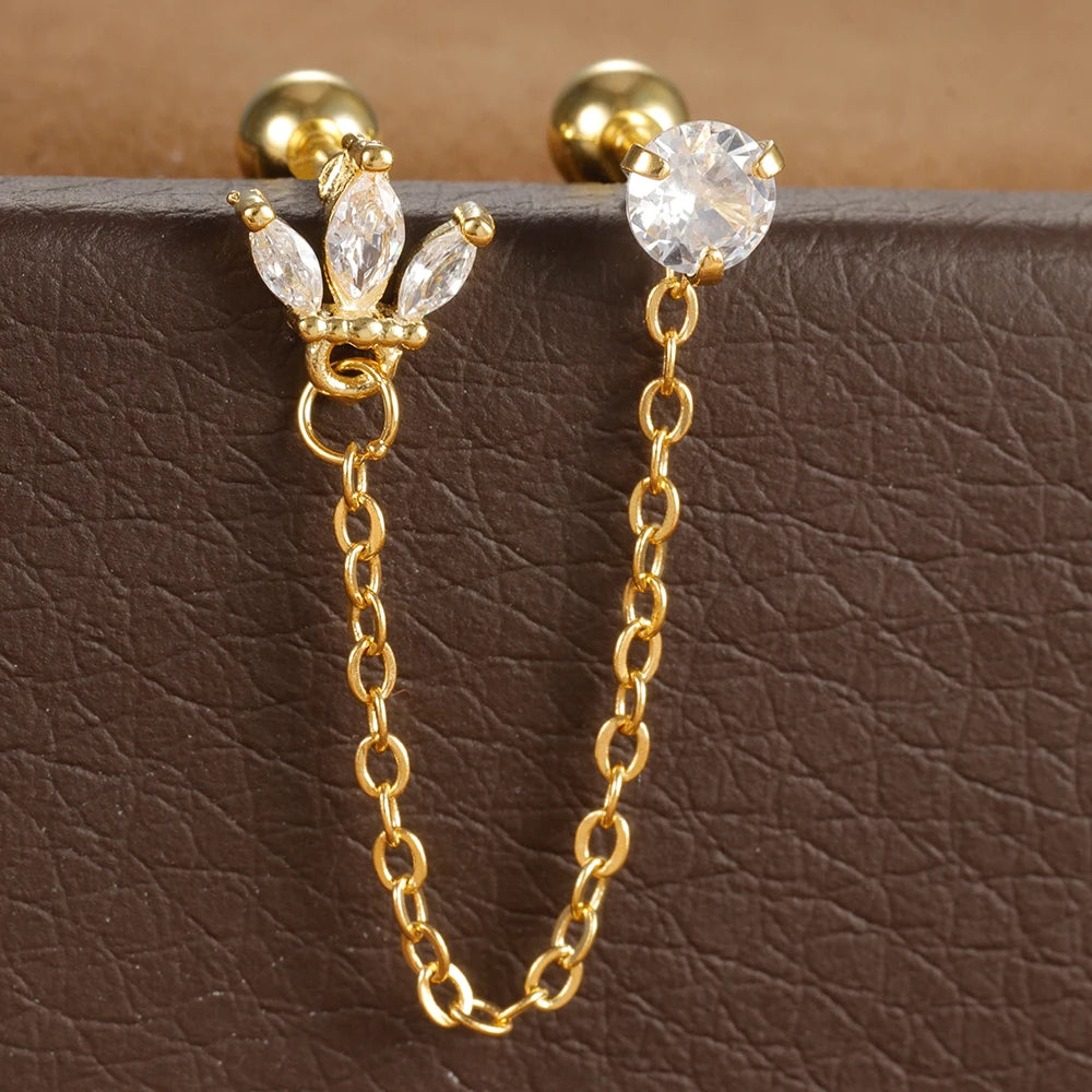 Zircon Crown Stud Earring 18K Gold Plated