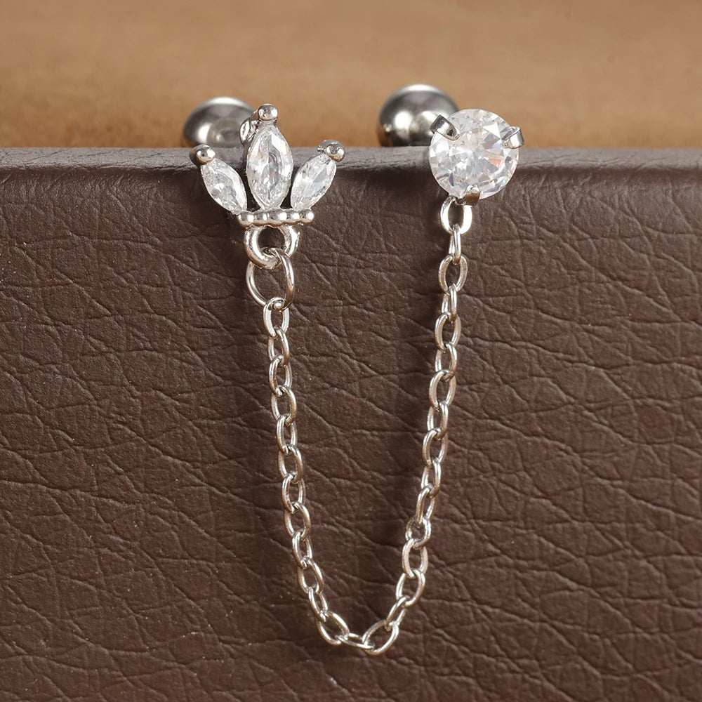 Zircon Crown Stud Earring 18K Gold Plated