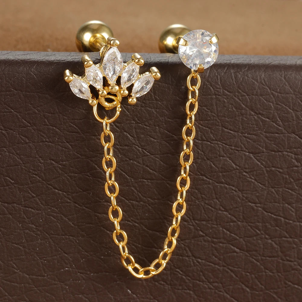 Zircon Crown Stud Earring 18K Gold Plated