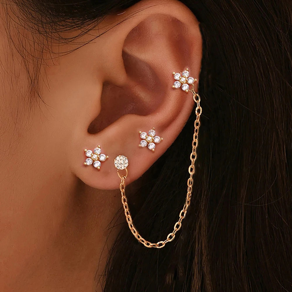 Zircon Crown Stud Earring 18K Gold Plated