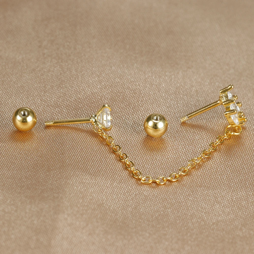 Zircon Crown Stud Earring 18K Gold Plated