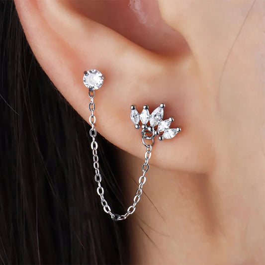 Zircon Crown Stud Earring 18K Gold Plated