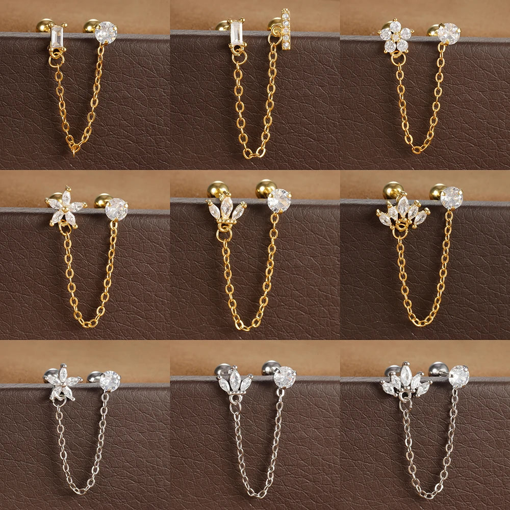 Zircon Crown Stud Earring 18K Gold Plated