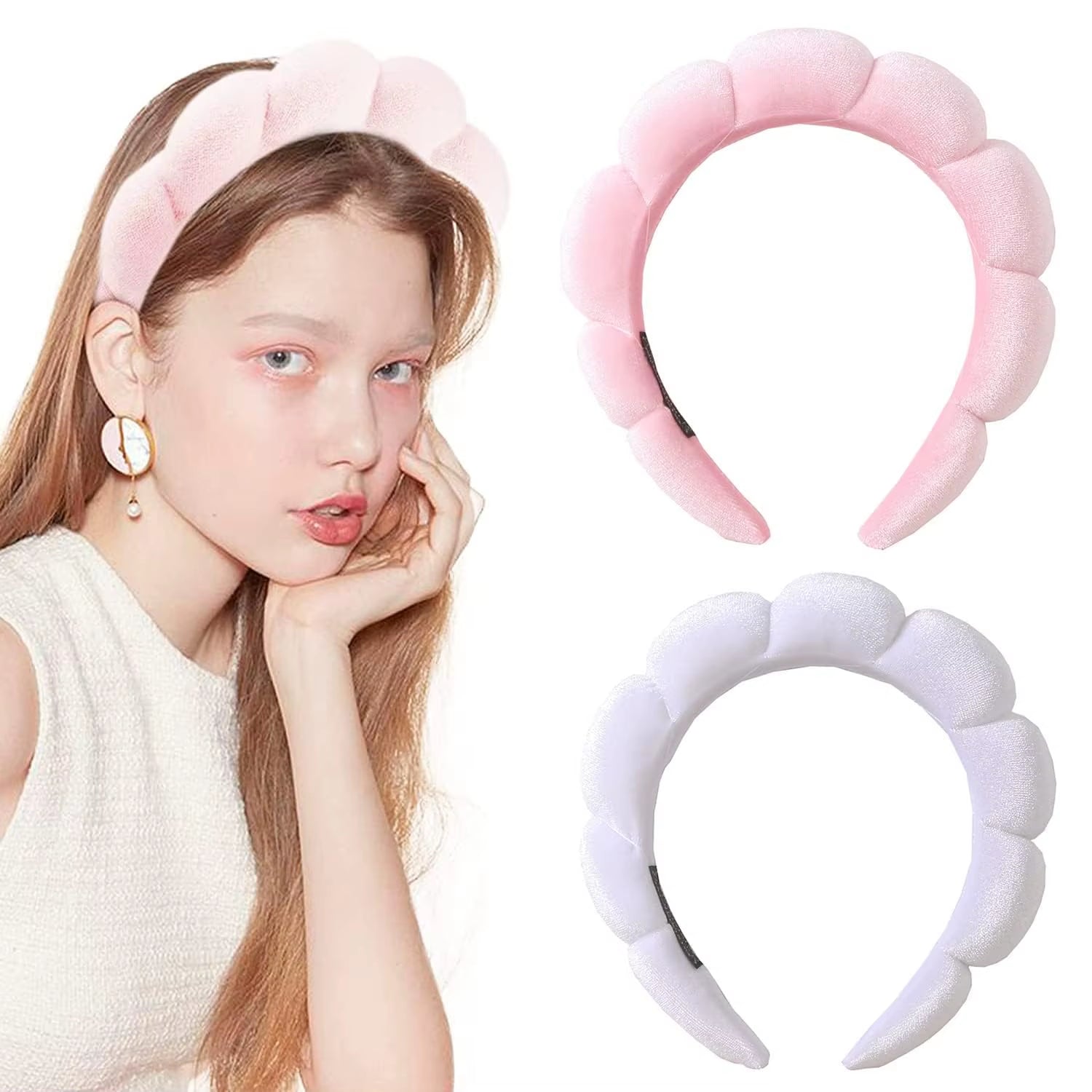Spa Puffy Headband for Women - Sponge Headbands for Skincare, Face Washing, Makeup Removal, Shower, Hair Accessories